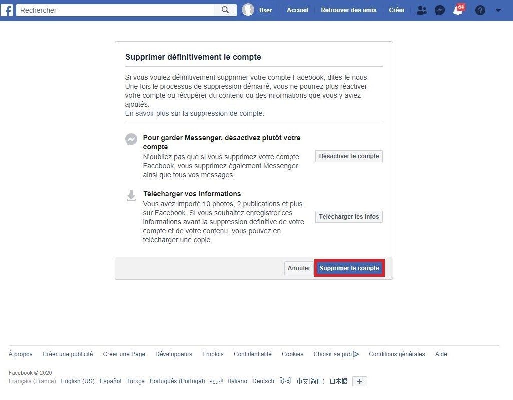 Supprimer votre compte Facebook.