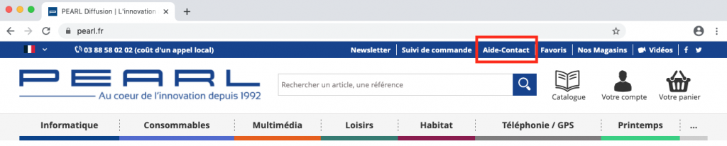 Accéder à la page Aide-Contact sur Pearl.fr.