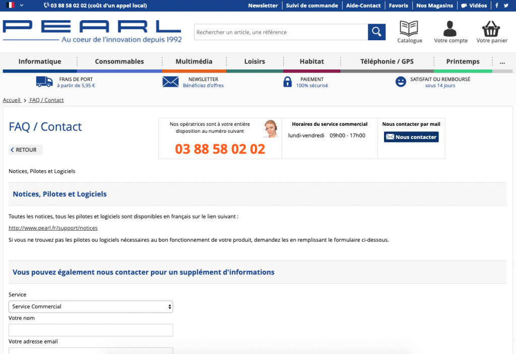 Lien vers toutes les notices produit du site Pearl.fr.