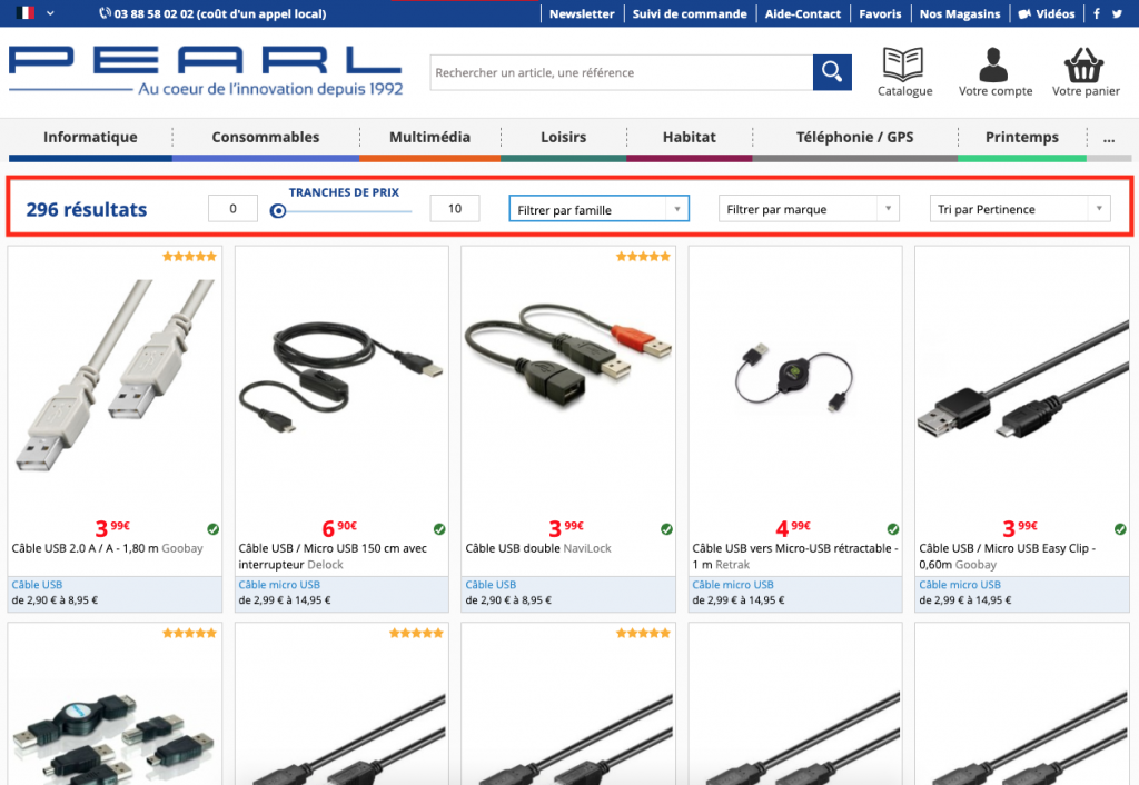 Les filtres intelligent pour affiner votre recherche sur Pearl.fr.