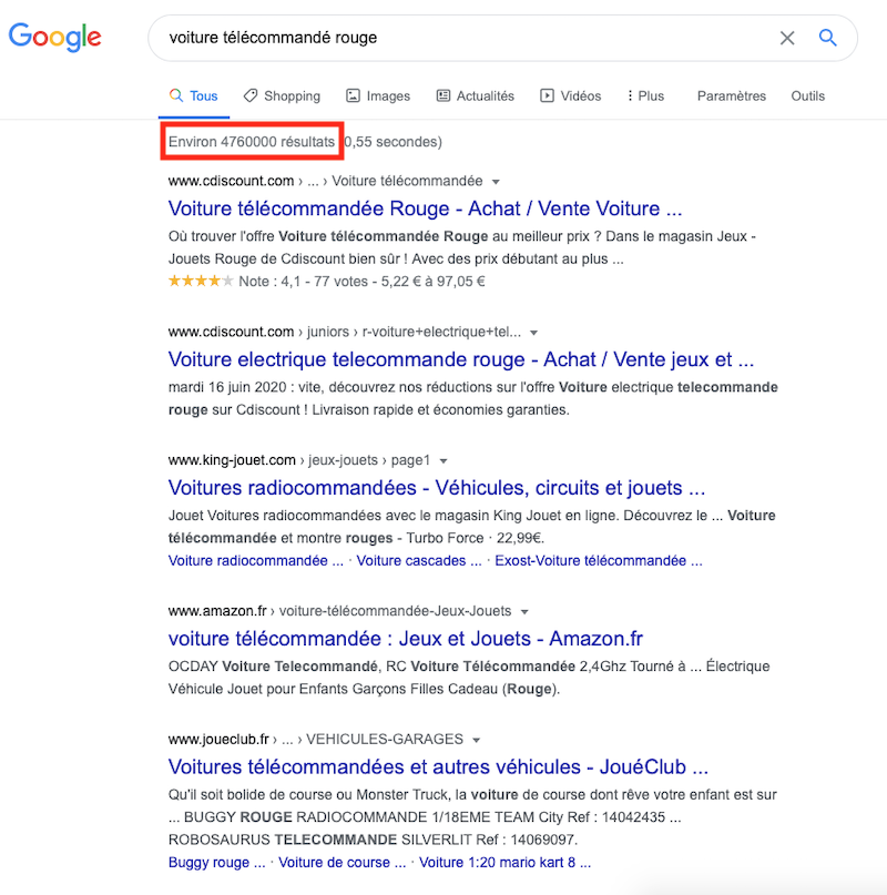 Une requête classique sur Google affiche des millions de résultats.