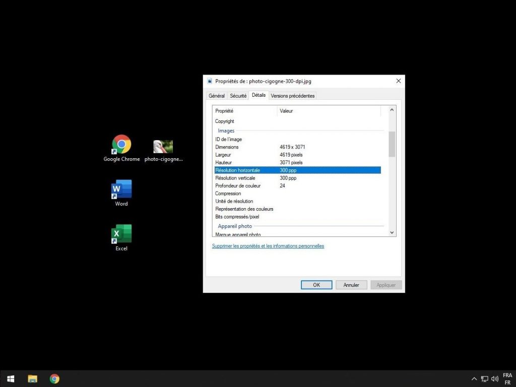 Voir la résolution d'une image sous Windows.