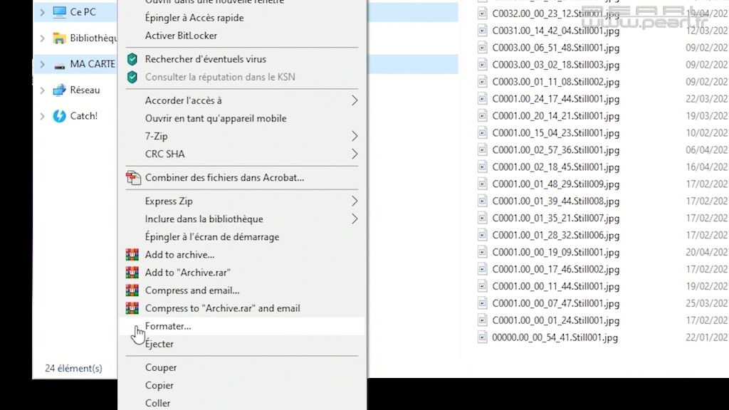 Accéder à l'option "Formater..." sous Windows.