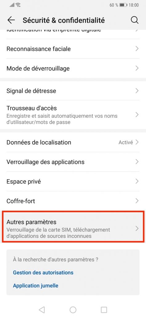 Paramètres de la carte SIM sur Huawei ou Honor.