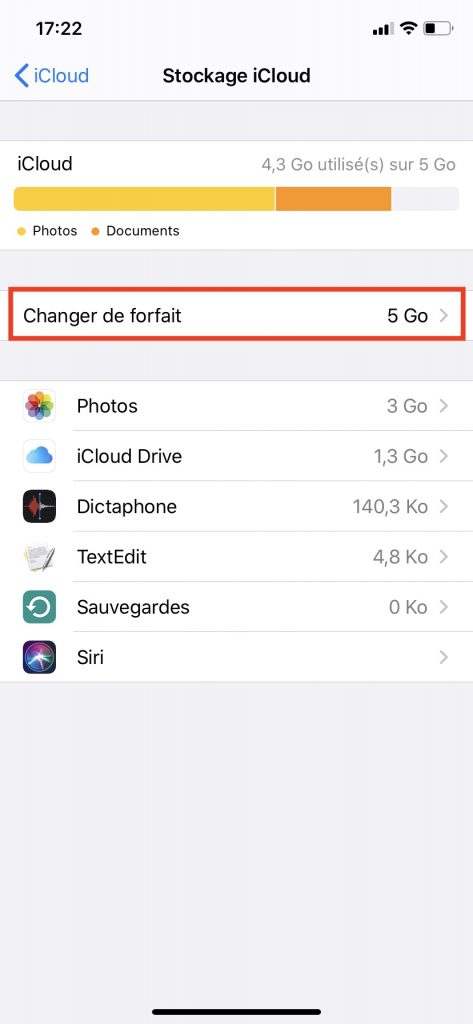 Modifier le forfait de votre stockage iCloud.