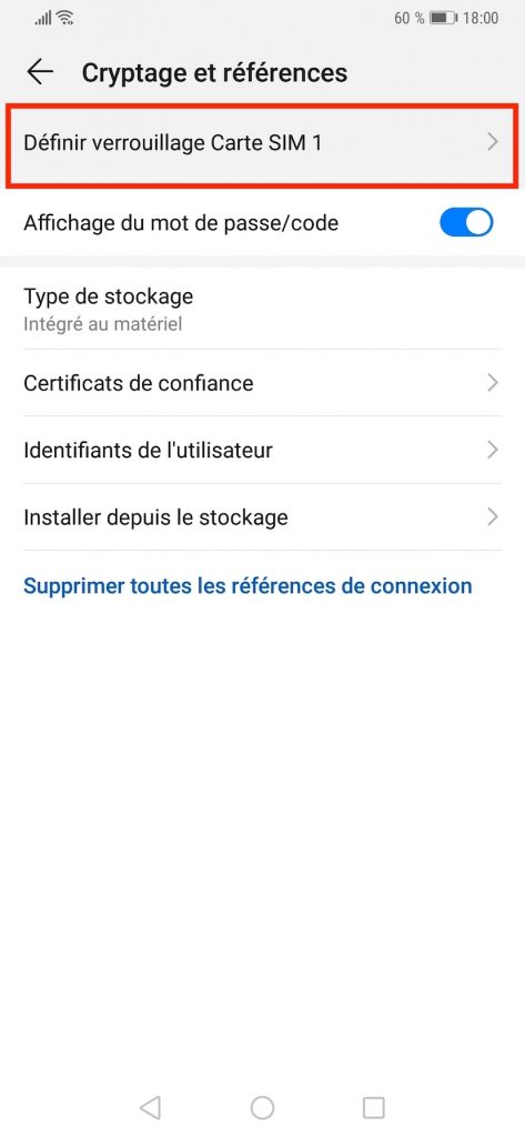 Définir le verrouillage d'une carte SIM sur un smartphone Huawei ou Honor.