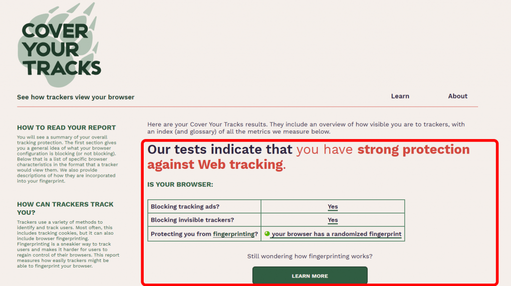 Fingerprinting - Brave
